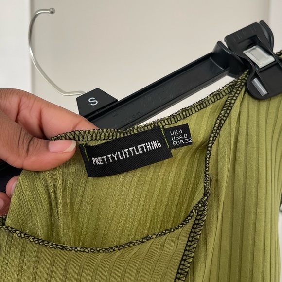 Green Ribbed One Shoulder Bodycon Dress - Picture 2 of 2